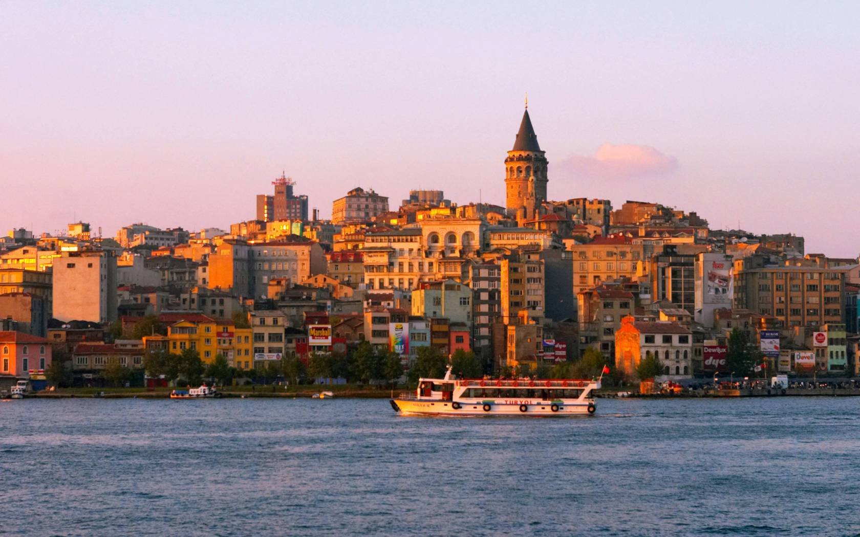 A sunset view of Istanbul from Galata Bridge.