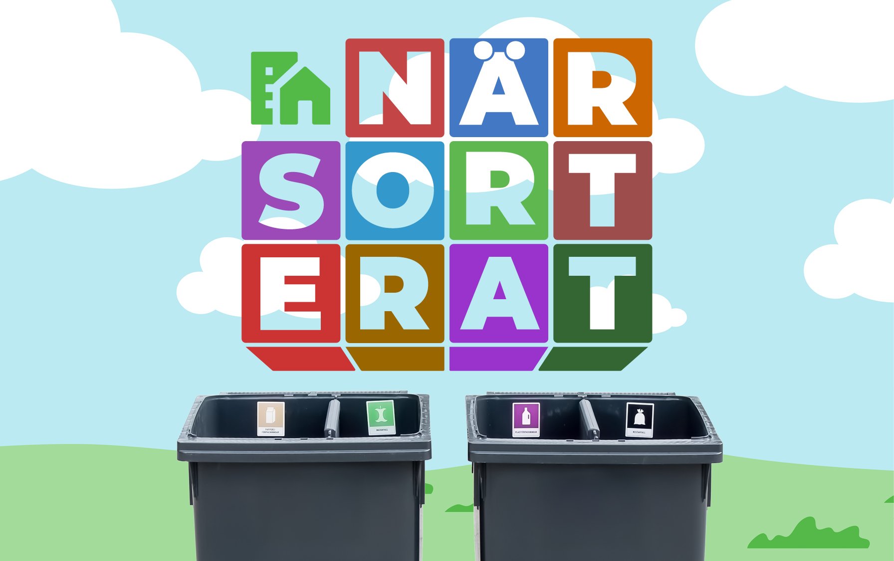N&auml;rsorterat-logotyp och k&auml;rl p&aring; illustrerad bakgrund