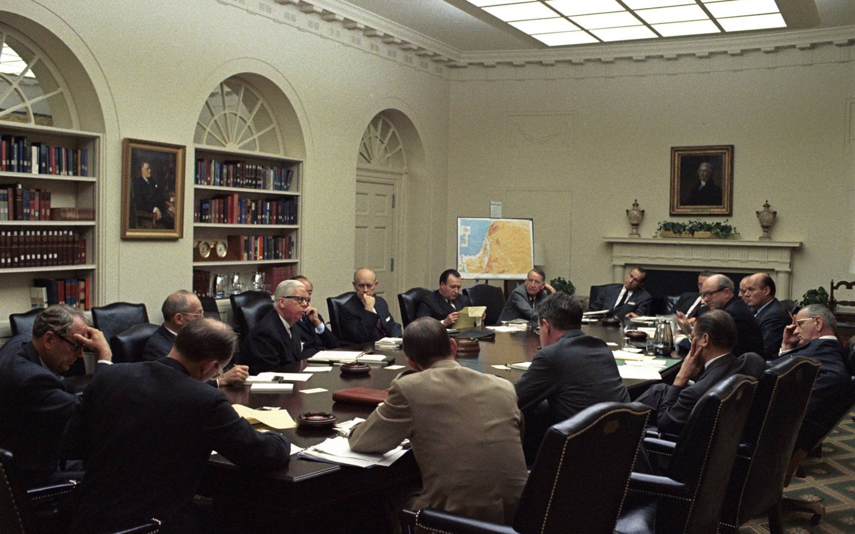 A meeting of the US National Security Council during the Six-Day War, June 1967.