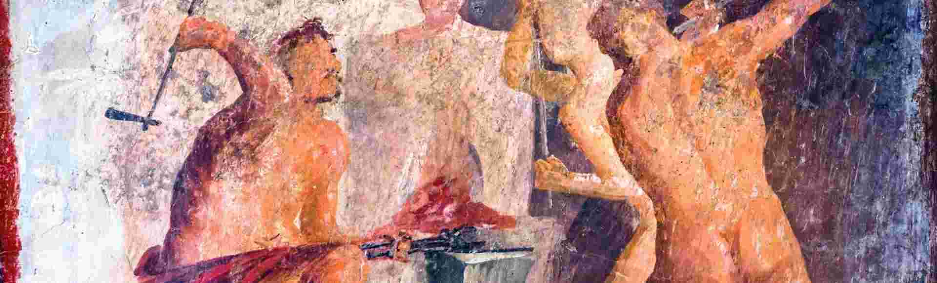 A fresco in Pompeii of Hephaestus' workshop.
