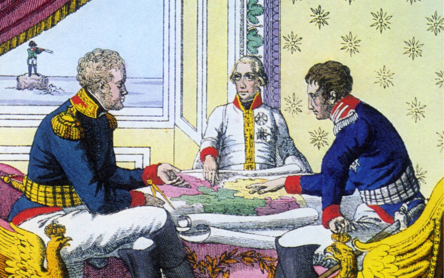 CONGRESS OF VIENNA (1814-1815) Napoleon watching the Tsar, the Emperor of Austria and King of Prussia dividing up Europe