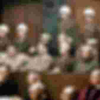 A photo of the defendants at the Nuremberg Trial in 1946.