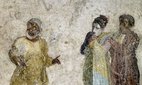 Theatrical scene by the playwright Plautus of an argument between a courtesan and an old man.