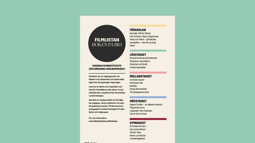 Filmlistan – boken på bio: Svenska Filminstitutets läsfrämjande skolbioprojekt