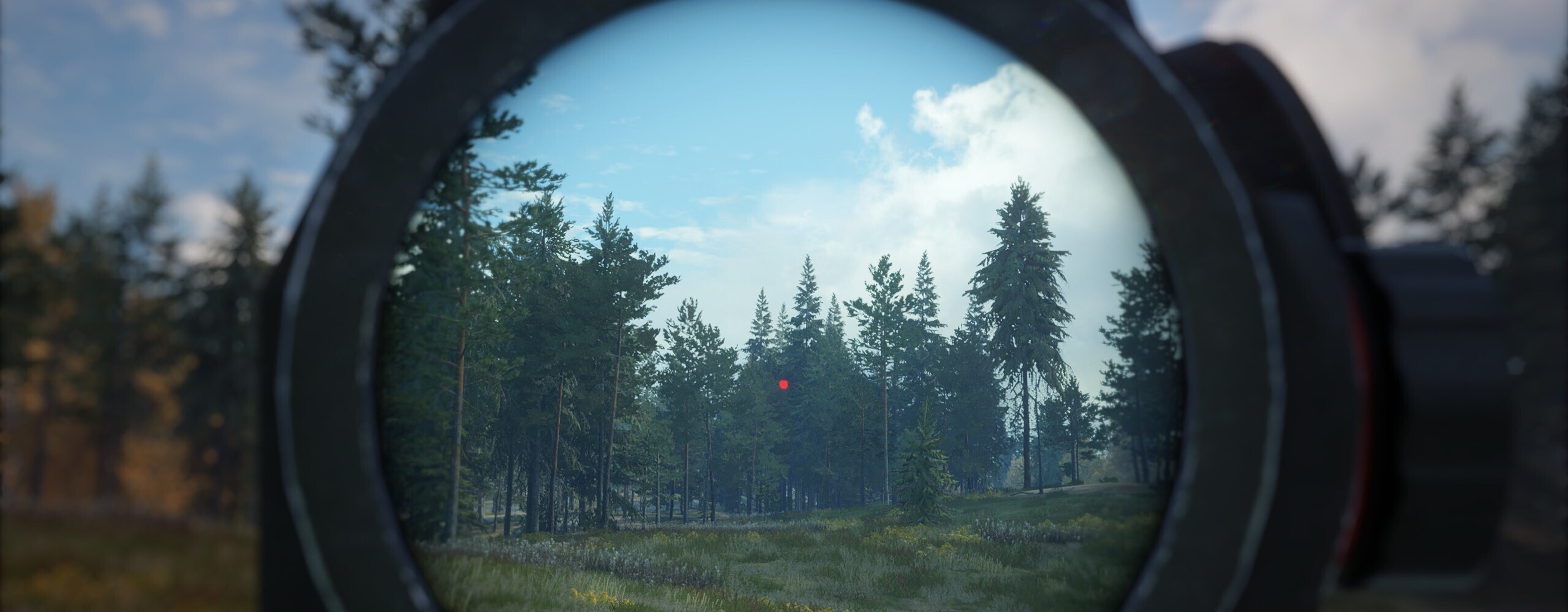 A preview of the new red dot reflex sight, viewed down-scope.