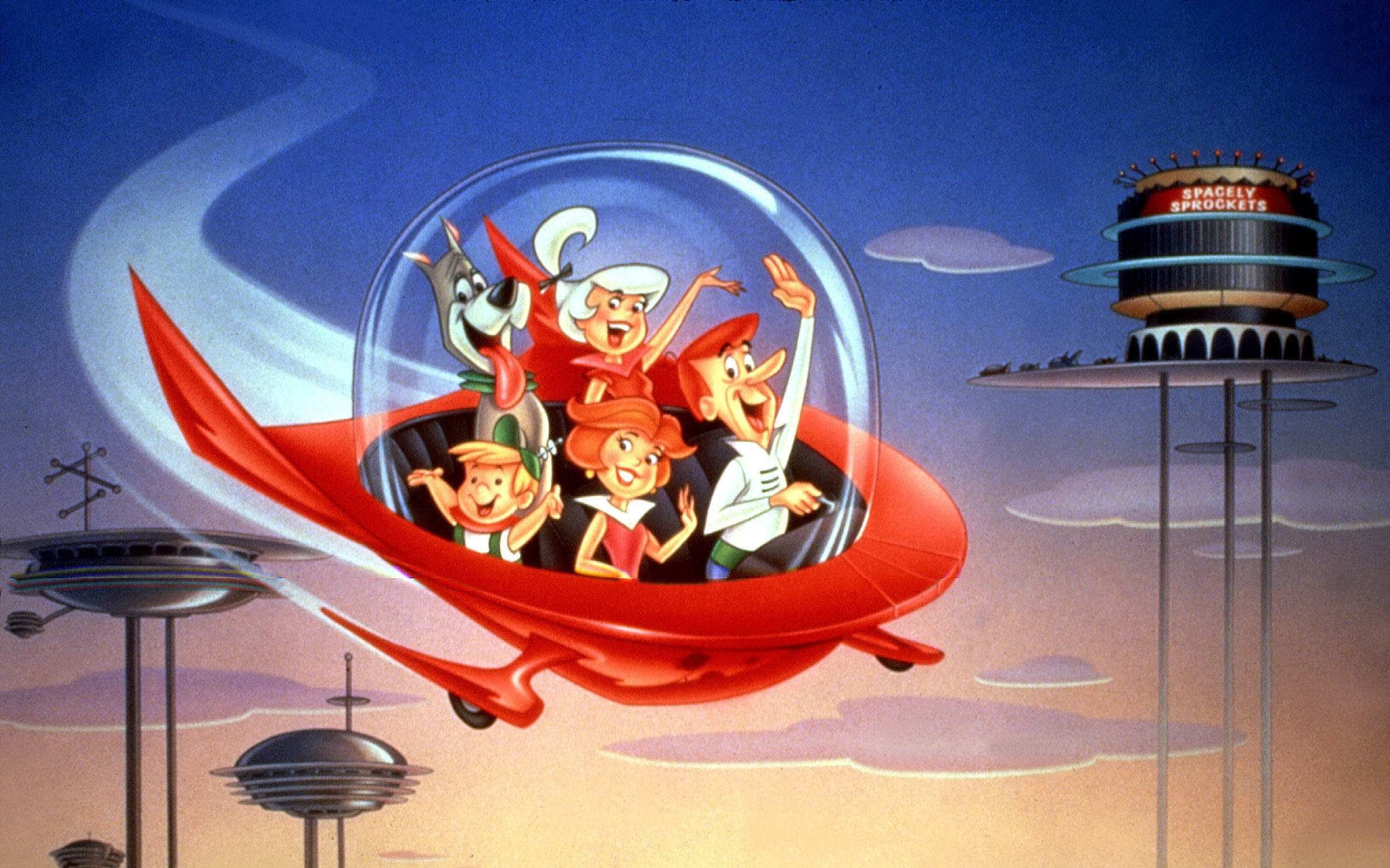 A scene from The Jetsons, an American television cartoon originally aired int he 1960s.