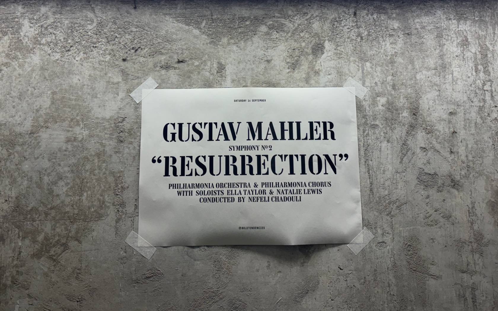 Advertising for Mahler Symphony No.2 at Bold Tendencies.