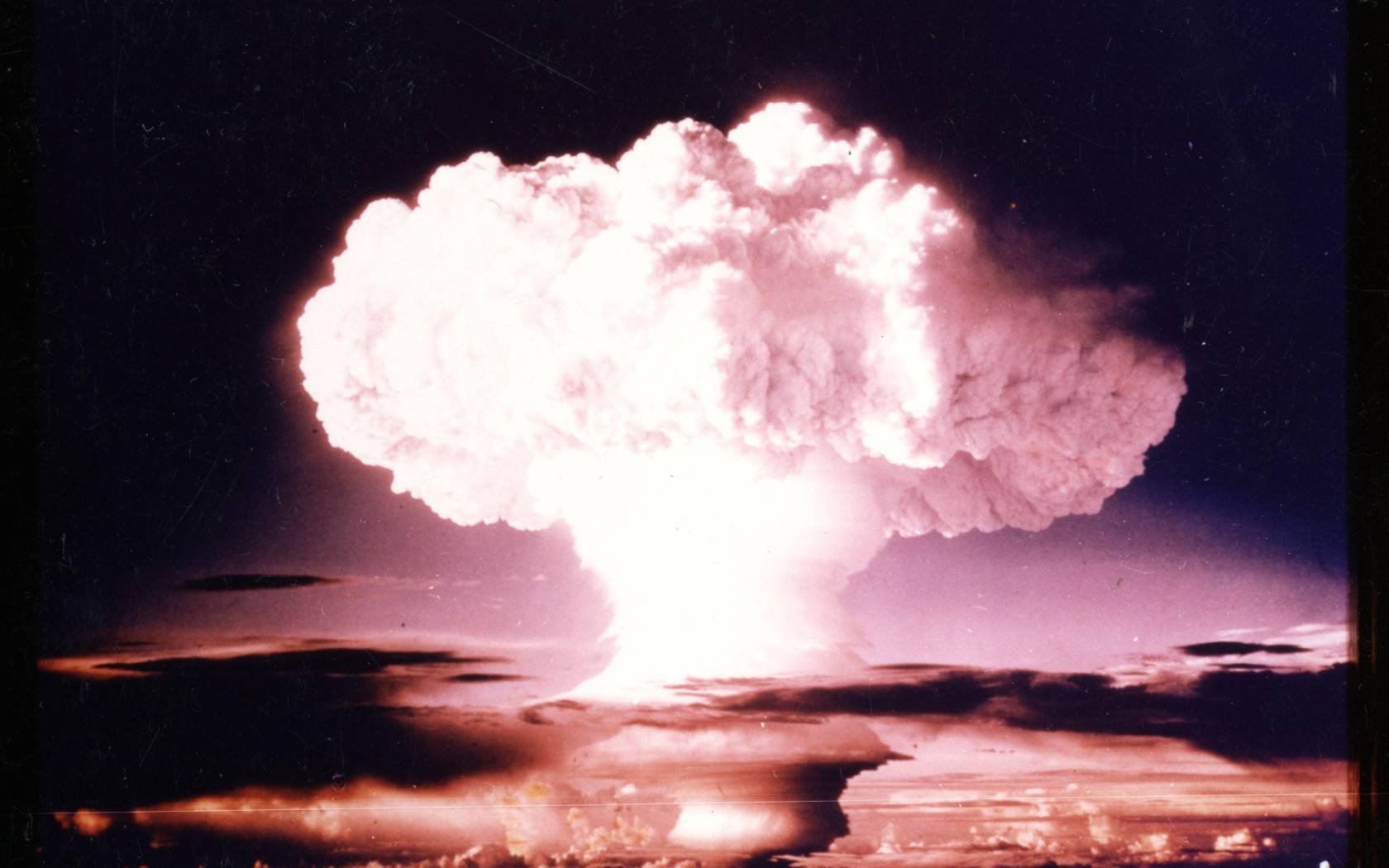 A photograph of nuclear testing at Pacific Island test sites.