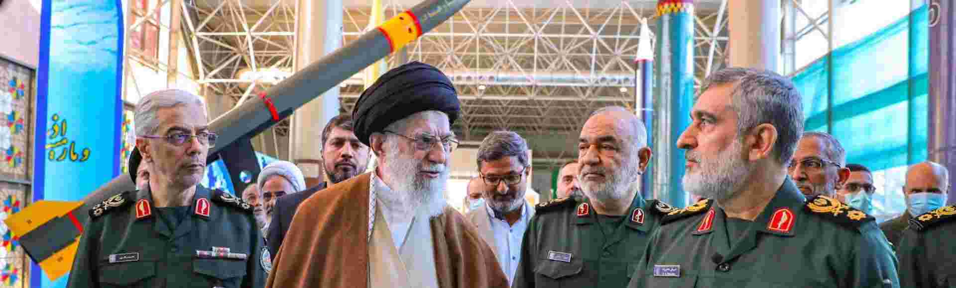 Iranian Supreme Leader Ayatollah Ali Khamenei visiting the Islamic Revolutionary Guard Corps (IRGC) Aerospace Achievement Exhibition at Ashura Aerospace Science and Technology University (2023).