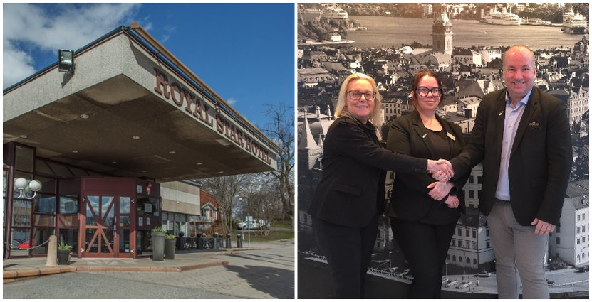 Säljare och tidigare ägare Stina Olsson, hotellchef Denice Bjurenström Wigren och Patrik Ekman, koncern vd. 