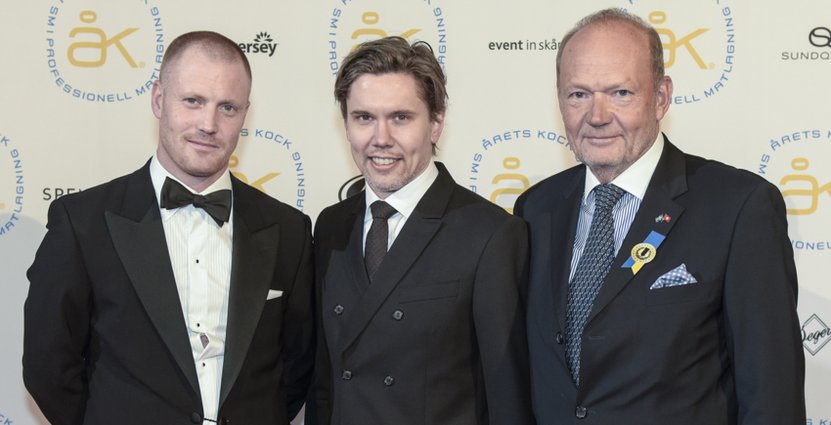 Oscar Uhrström, Menigo, kocken Tommy Myllymäki och Jörgen Johansson, tidigare ordförande i Årets Kock. 