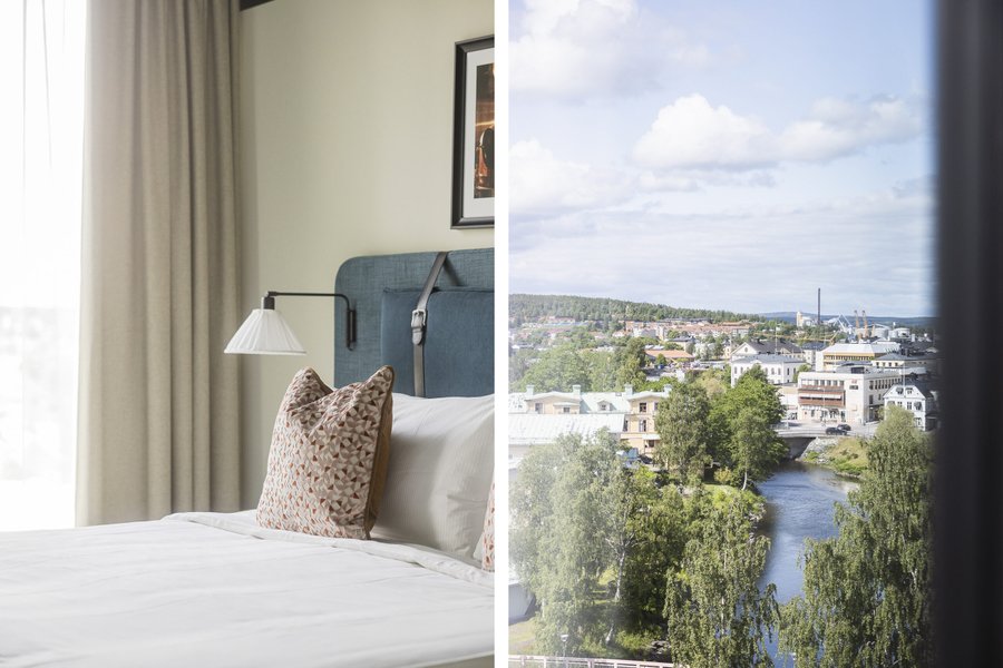 Detaljbild och utsikt mot H&auml;rn&ouml;sands centrum