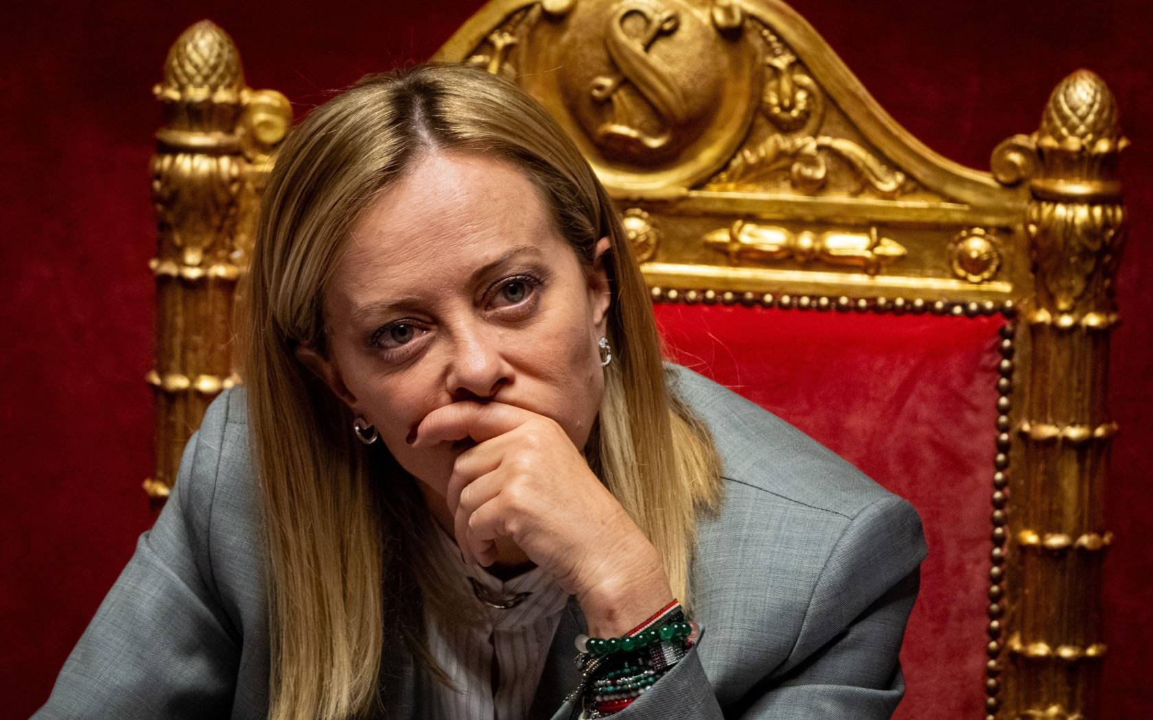 Italian Prime Minister Giorgia Meloni addresses the Italian Senate.