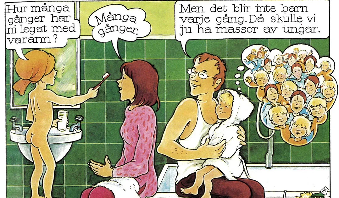 Se bilderna ur kultboken ”Per, Ida och Minimum” – om hur barn blir till