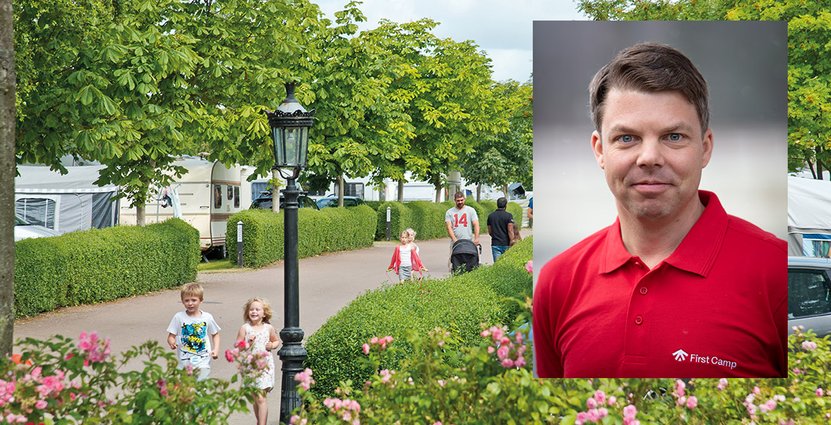 Johan Söör, VD på First Camp och bild från Bösöre Strand Feriepark, Danmark.  
