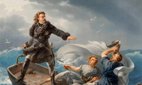 A digitally colourised engraving based on 'Peter the Great in a Storm on Lake Ladoga' by Charles Auguste, Baron de Steuben.