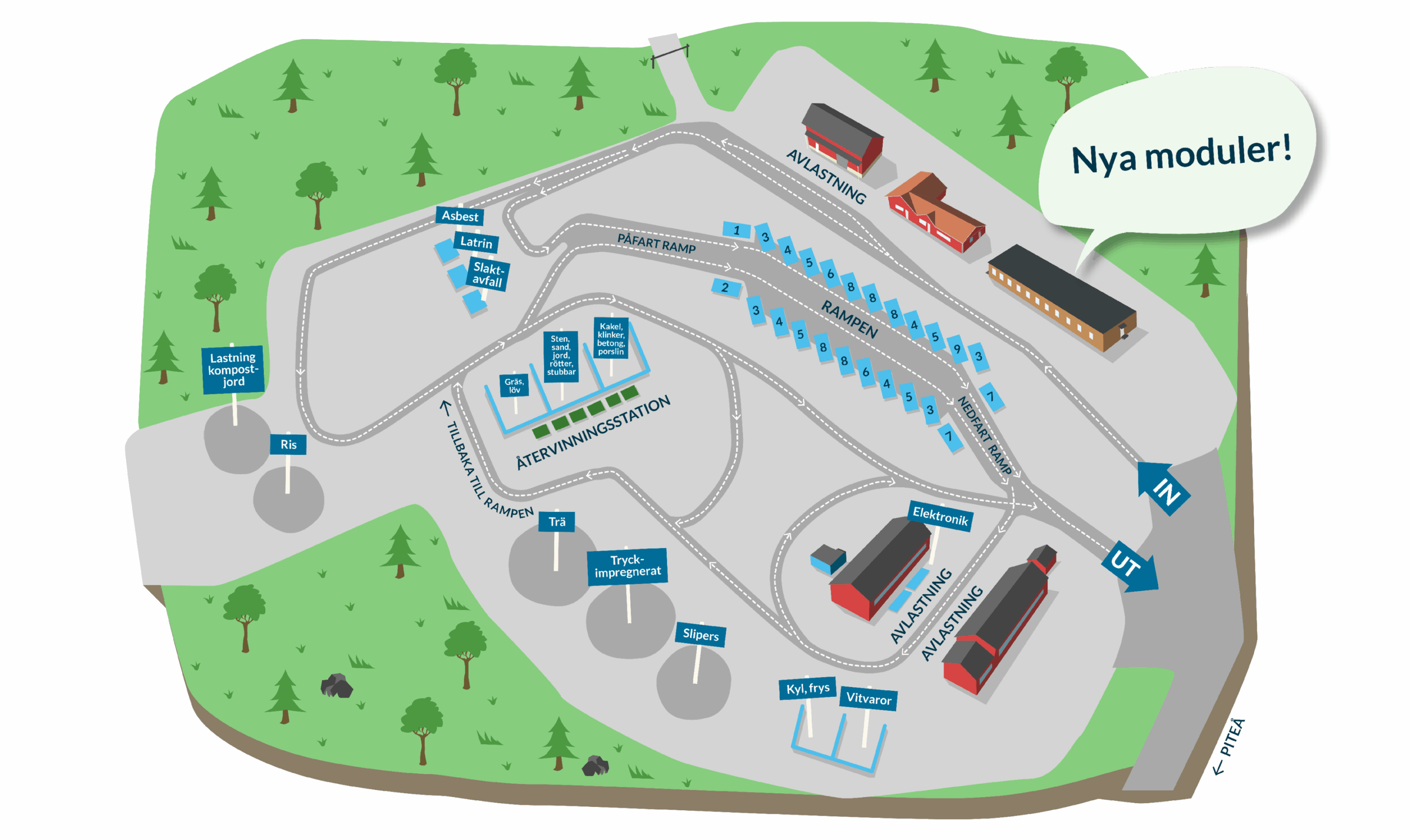 illustrerad karta &ouml;ver Bredviksbergets &Aring;VC som visar var de nya modulerna finns.