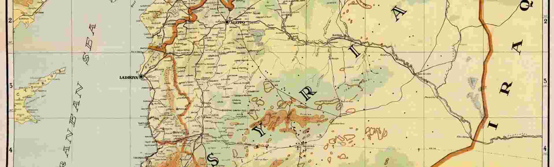 A map of Syria and Lebanon from the 1930s.