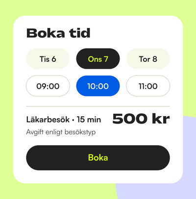 Bokningsvy där patienten väljer dag och tid för läkarbesök