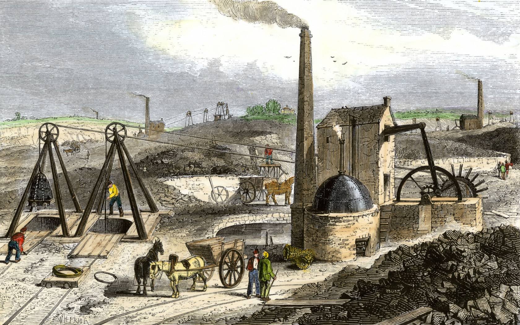 An engine drawing coal in the Staffordshire mines.