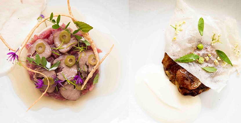 Vinnande förrätt i form av tartar och dessert med potatis. 