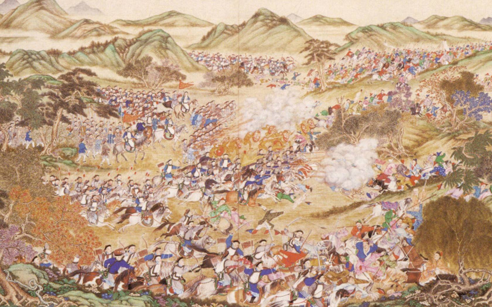 A scene of the Chinese campaign against rebels in East Turkestan, 1828.