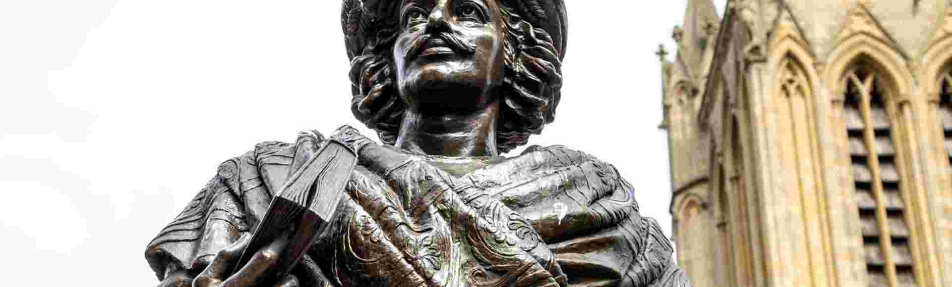 The statue of Raja Rammohan Roy in front of Bristol Cathedral.