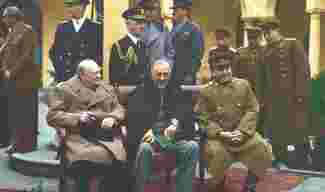 Stalin, Churchill and Roosevelt meet at the Yalta conference in 1945. Credit: Wikipedia Commons