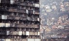 A burned-out building during the Seige of Sarajevo