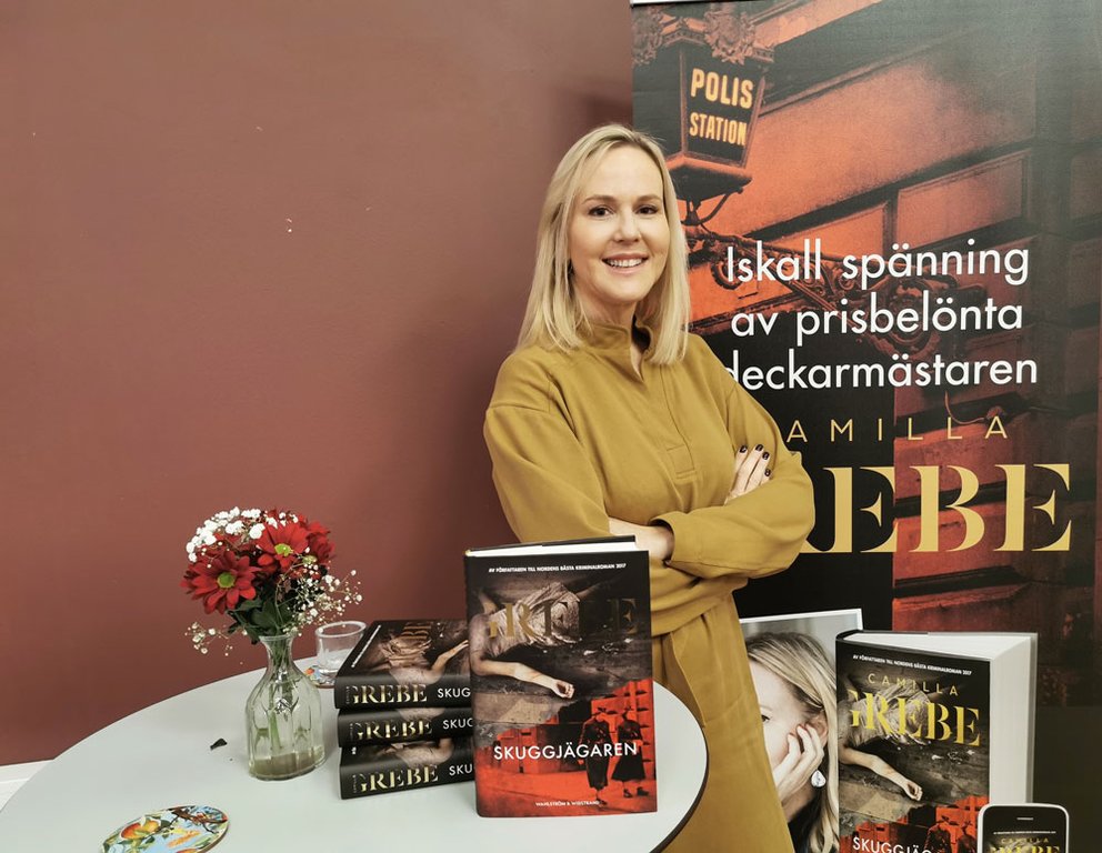 Camilla Grebe på deckarfrukost på Bonnierförlagen. Foto: Elsa Sjögren