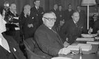Government ministers, including Britain's Ernest Bevin, meet for talks on the Western European defence scheme.