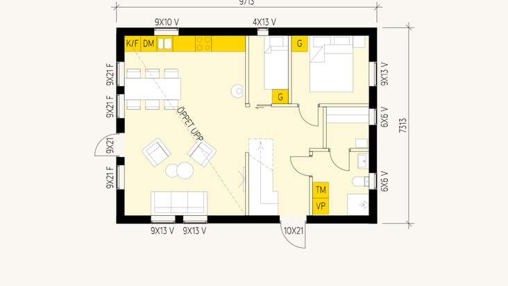 Planlösning till Toppstugan