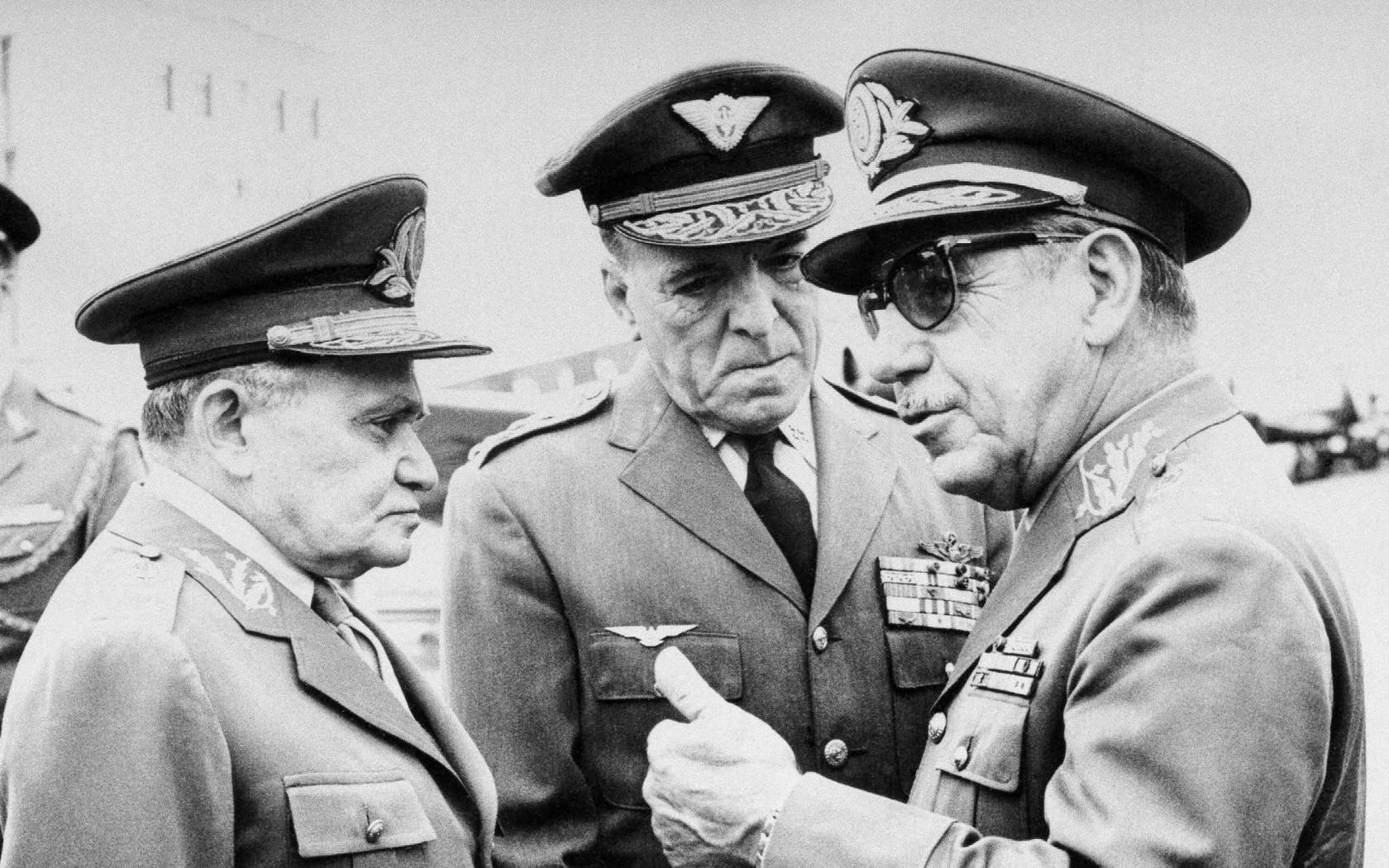 Former Brazilian dictator, General Humberto Castelo Branco (left) with Airforce Minister Brigadier Francisco de Assis Correia de Mello (centre) in 1964.