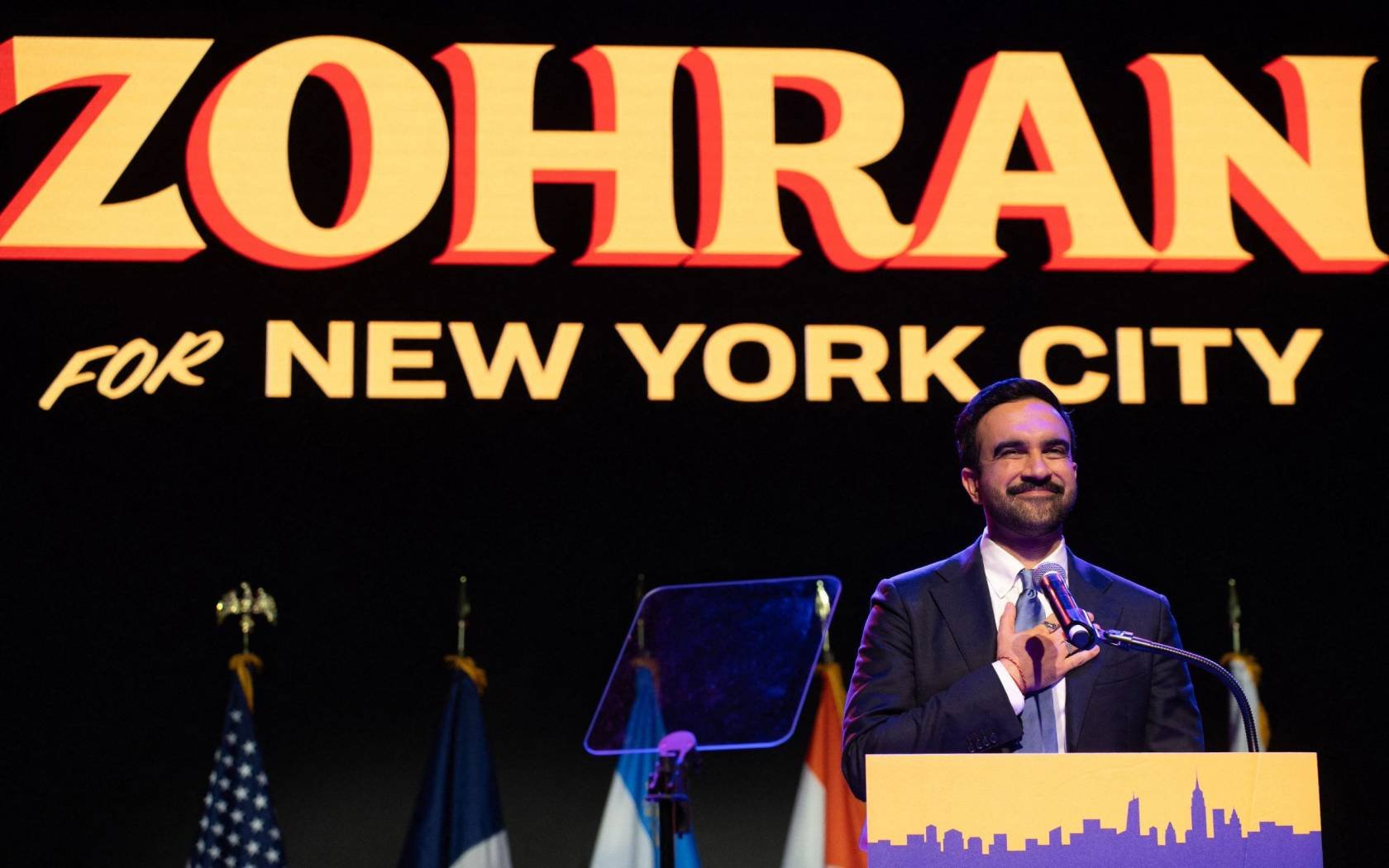 Zohran Mamdani addresses supporters at an election rally in November 2025 prior to his election as Mayor of New York City.