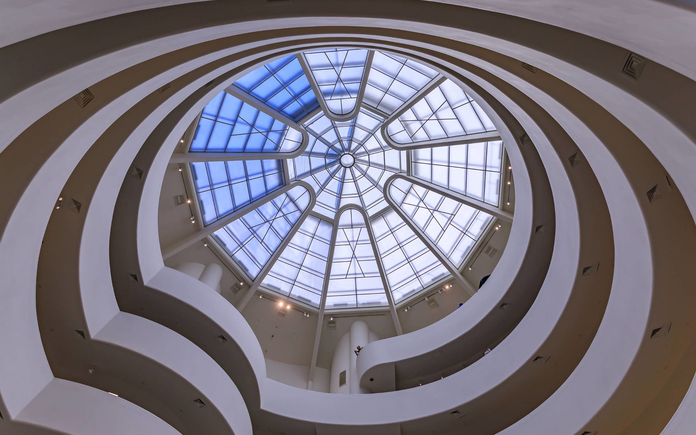 Spiral staircase and ceiling inside The Guggenheim, New York