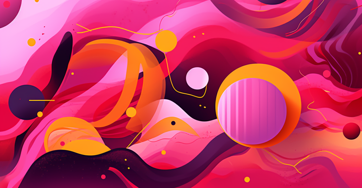 Midjourney-bild skapad med prompten: AI-generated abstract illustration about AI . Purple and pink. Bold contrast and a pop of yellow color. Professional, polished, and sophisticated. conveys a sense of clarity and efficiency --ar 16:9