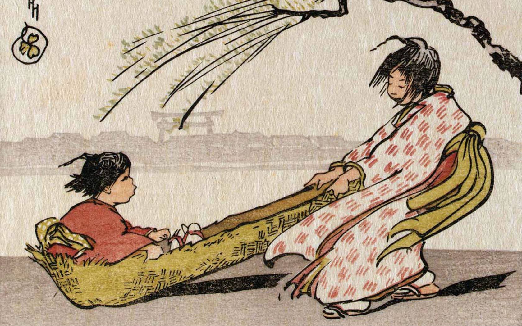 Helen Hyde's woodblock print, 'A Windy Ride'.