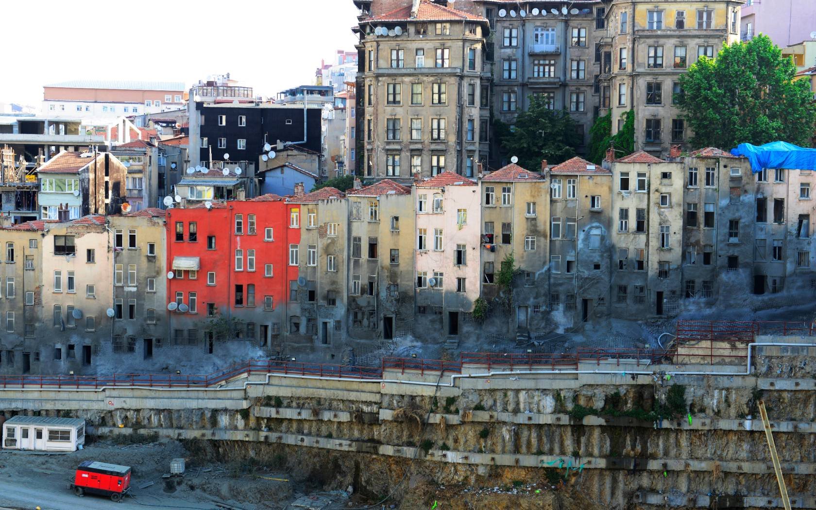 Construction site by old buildings in Istanbul.