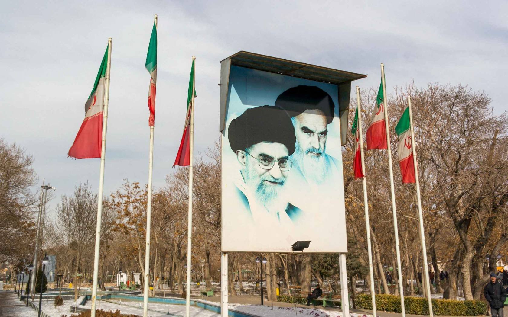 Images of Ayatollah Ali Khamenei, Supreme Leader of the Islamic Revolution and Ruhollah Khomeini, his predecessor, in Tehran.