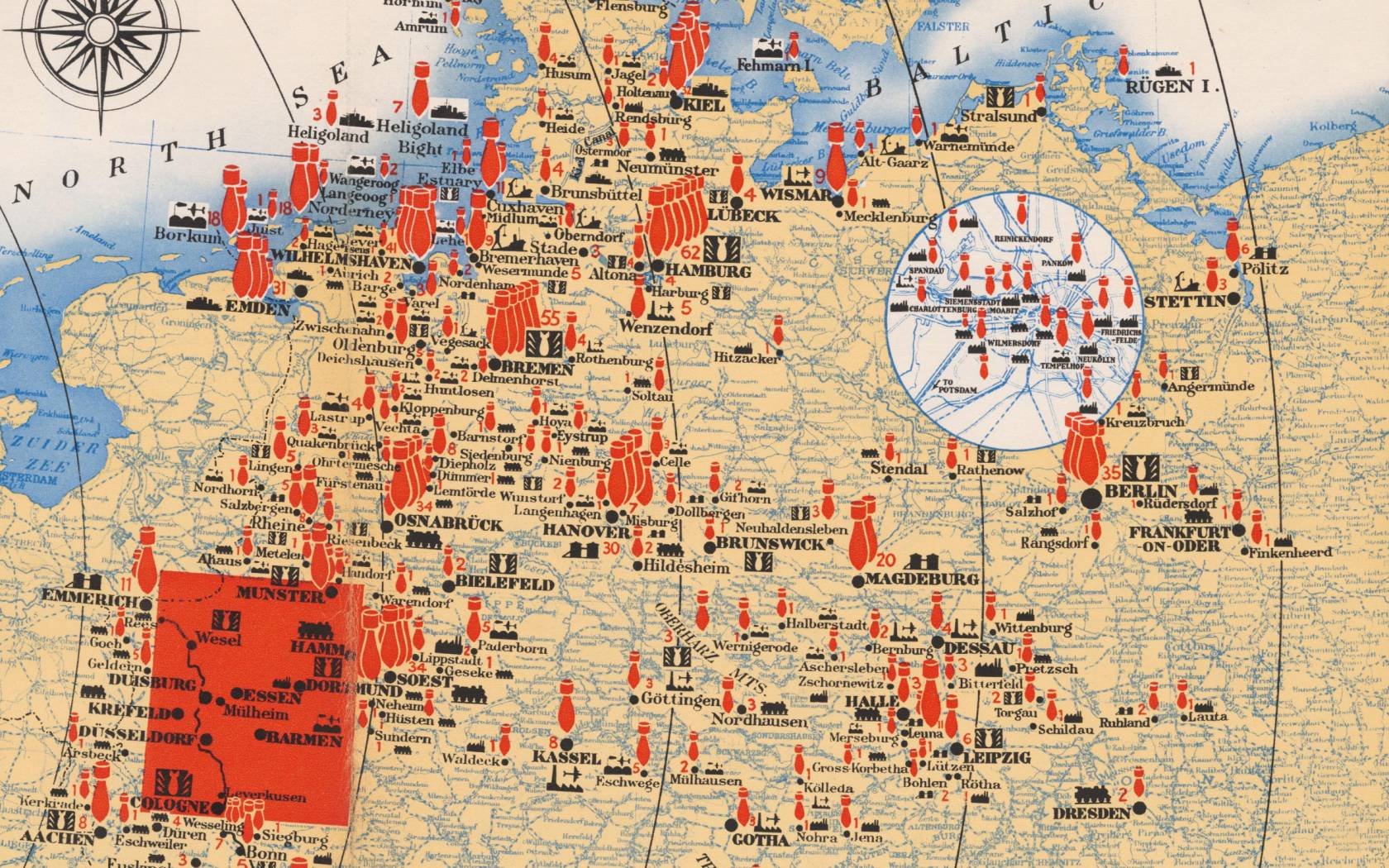 Vintage propaganda poster depicting air strikes on the Axis during the Second World War.