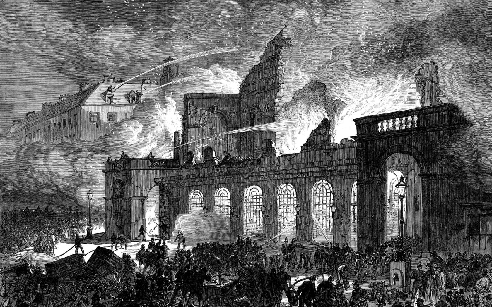 The burning of the old Opera House, Paris, 1873.