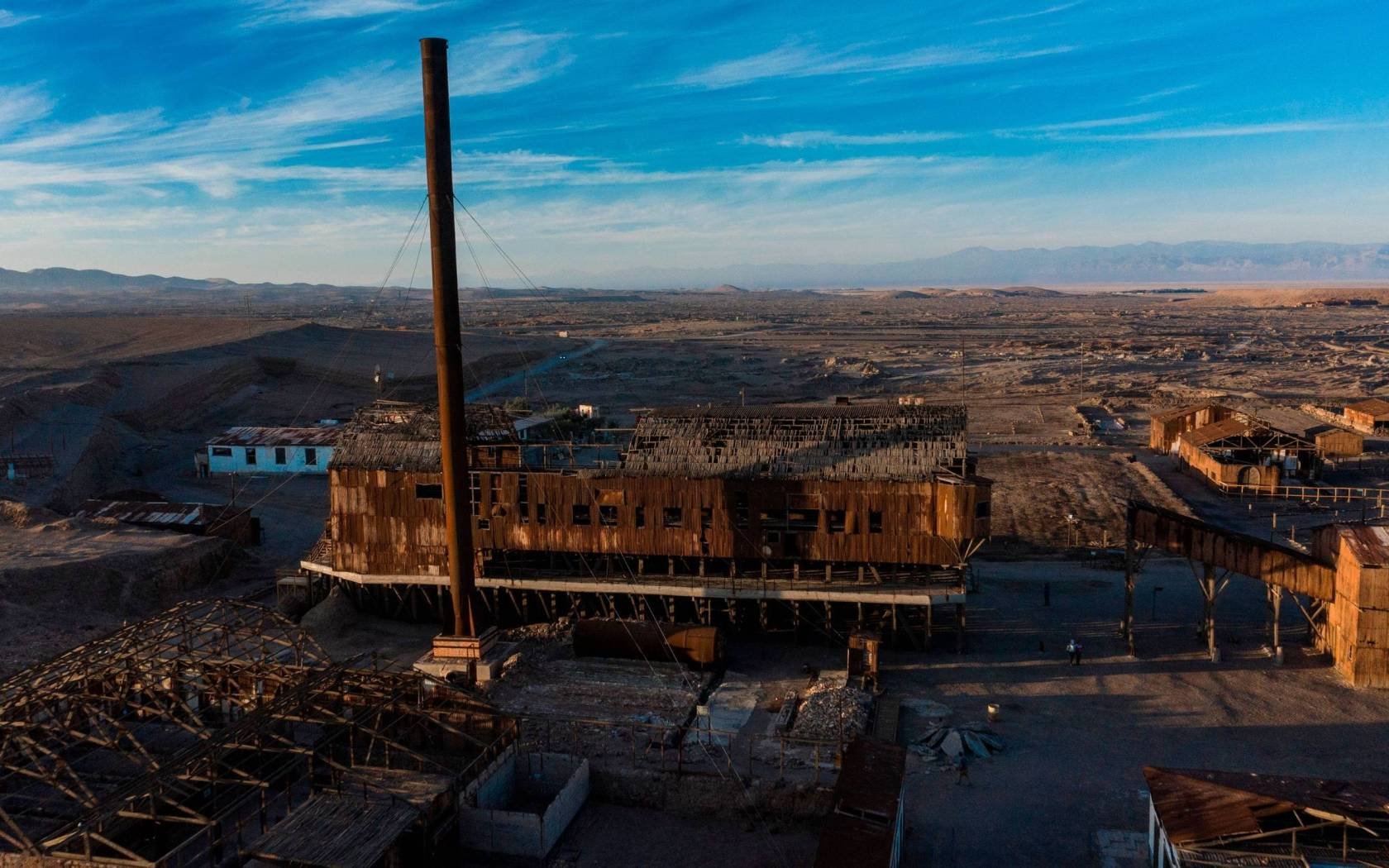 Aerial view of the ex-saltpetre site at Humberstone, near Pozo Almonte in the Tarapaca Region, some 800 km north of Santiago.