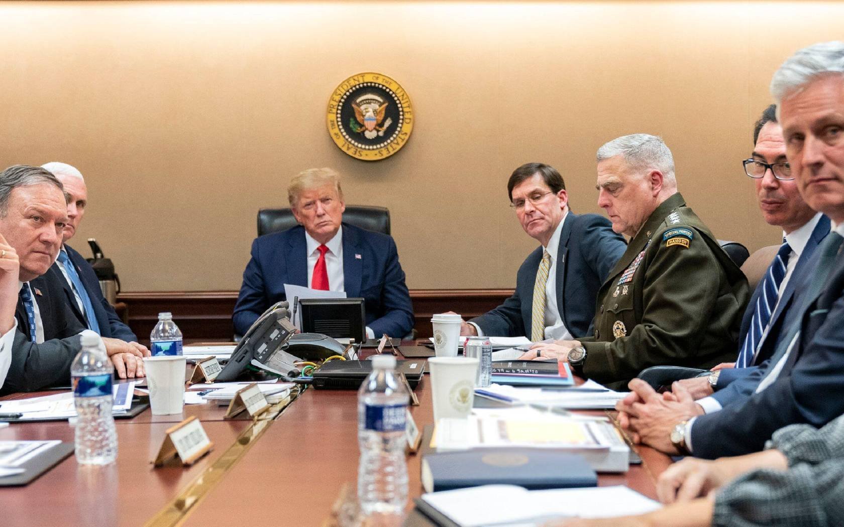 President Donald Trump in the Situation Room discussing Iranian attacks on US troops in Iran.