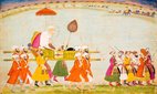A Mughal painting from c. 1775 depicts the Emperor Aurangzeb ('Alamgir I), the sixth Mughal Emperor (1658-1707), being carried on a Palanquin.