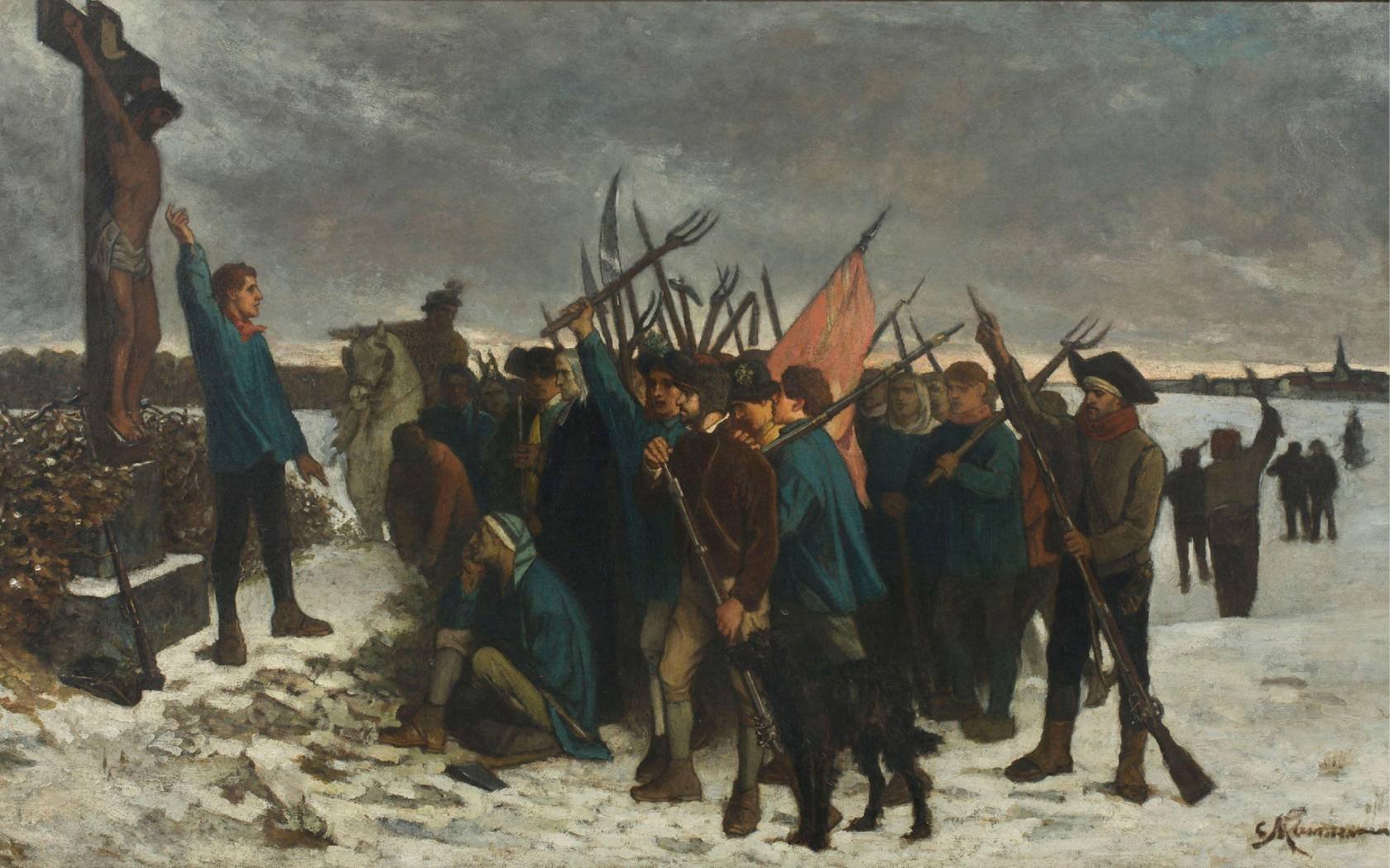 A painting illustrating a scene from the war in the Vendée.