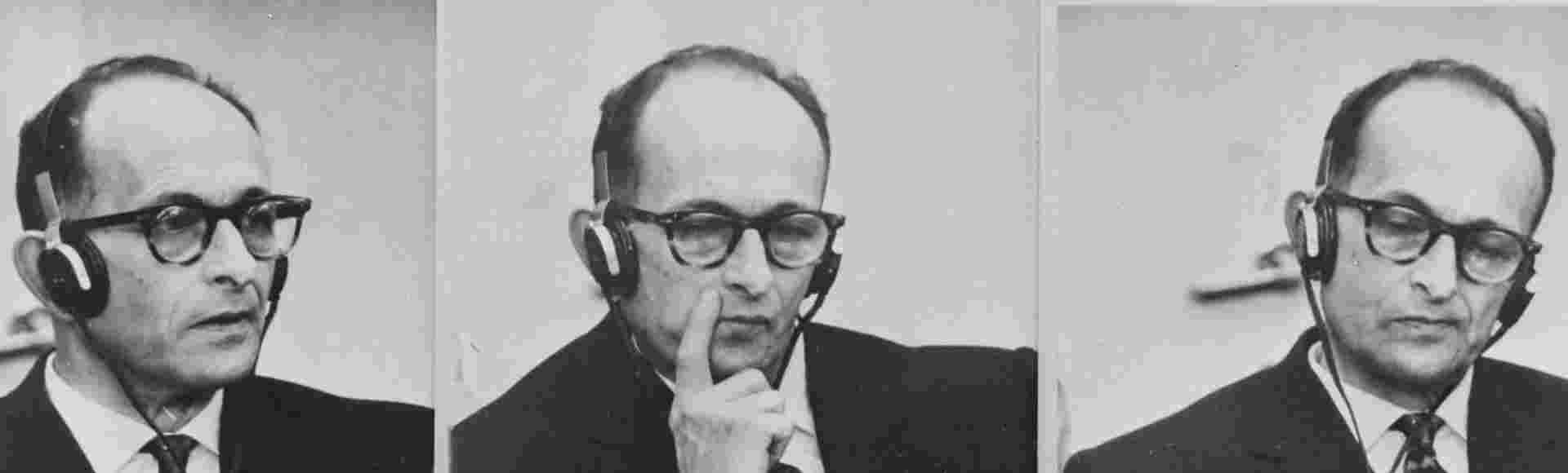 A triptych of photos showing Adolf Eichmann at his trial in Jerusalem, in 1961.