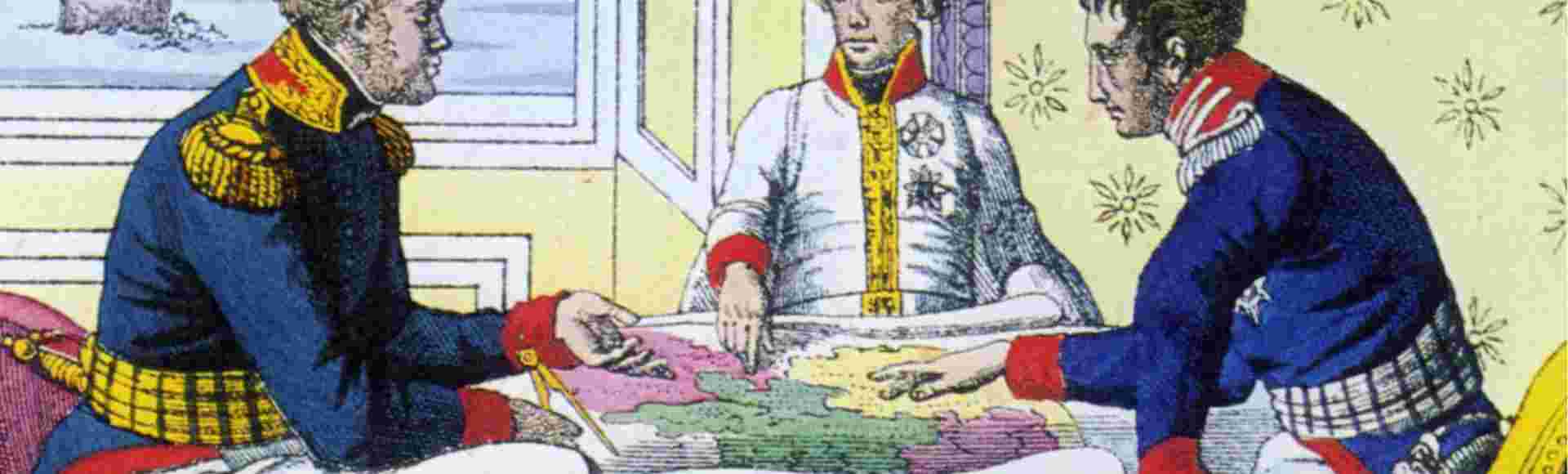 CONGRESS OF VIENNA (1814-1815) Napoleon watching the Tsar, the Emperor of Austria and King of Prussia dividing up Europe
