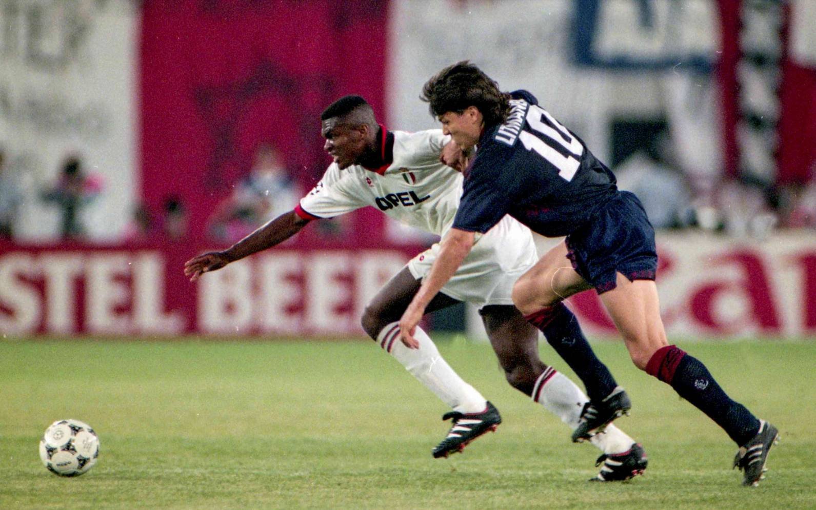 Marcel Desailly (left) of AC Milan and Jari Litmanen of Ajax