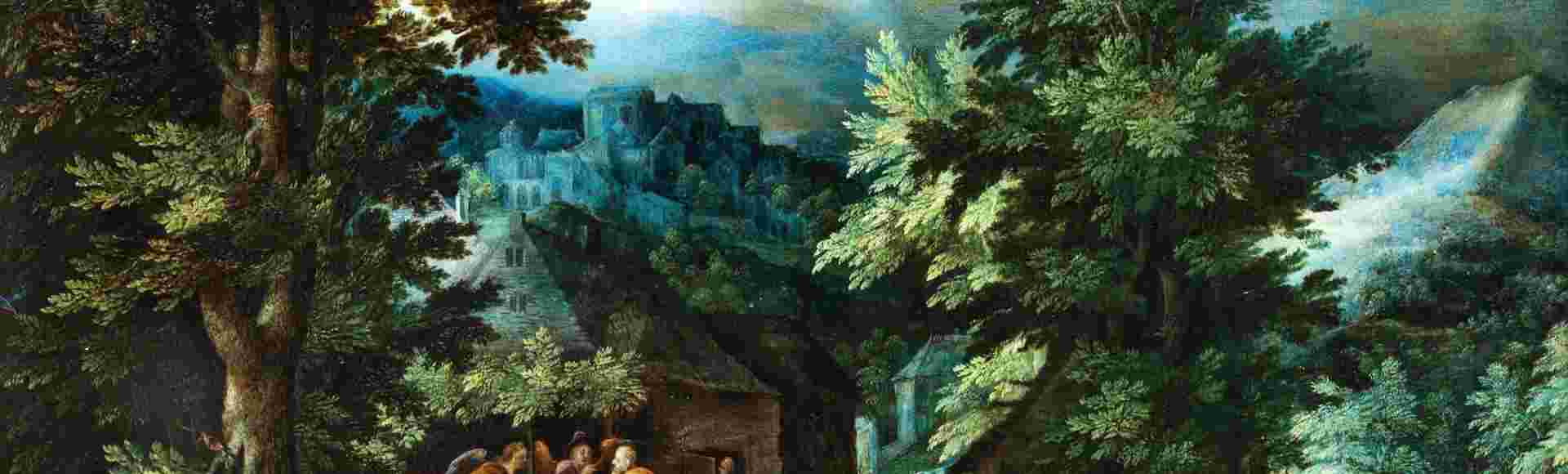 Jan Brueghel the Elder depicts the Biblical scene of Abraham and the three angels at Mamre.