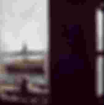 The Statue of Liberty seen through a broken window on Ellis Island.